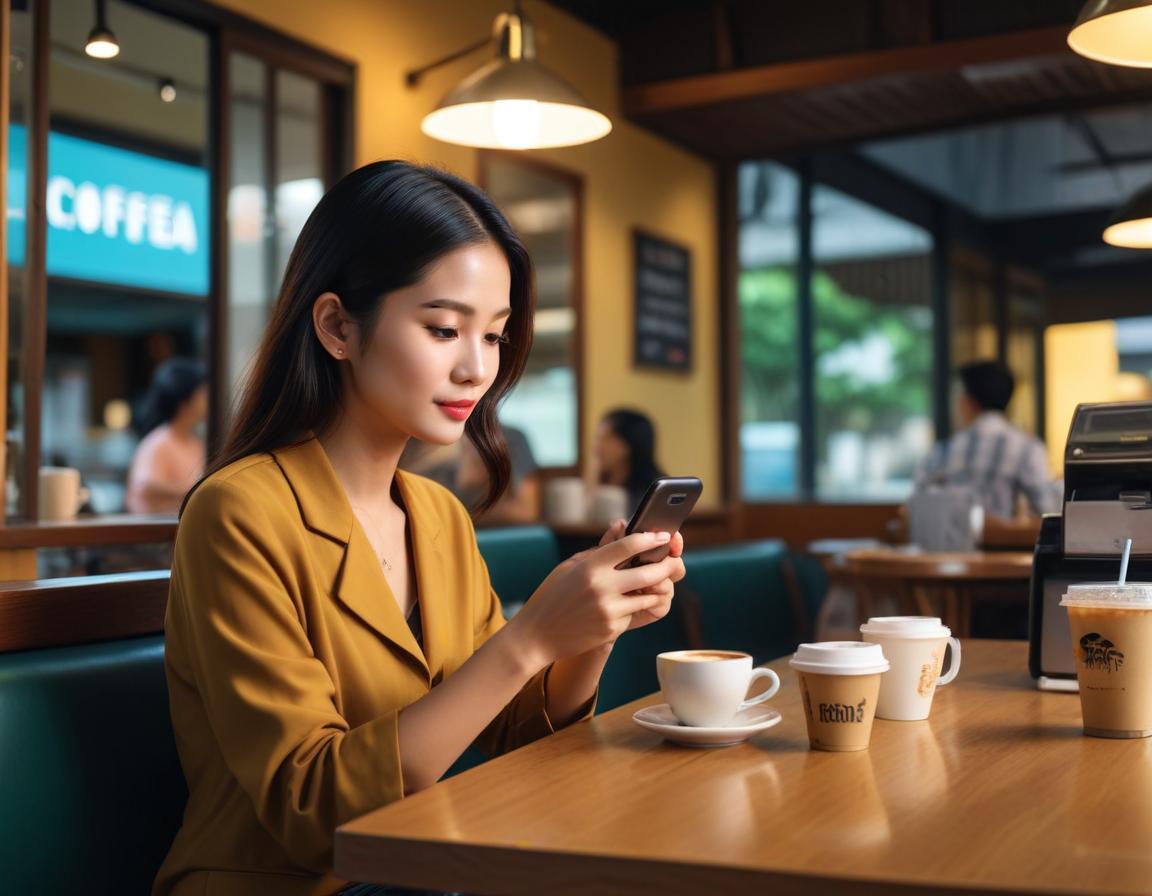 ผู้ใช้บริการธนาคารออนไลน์ ในร้านกาแฟ สะดวกและง่ายในการเปิดบัญชีออนไลน์