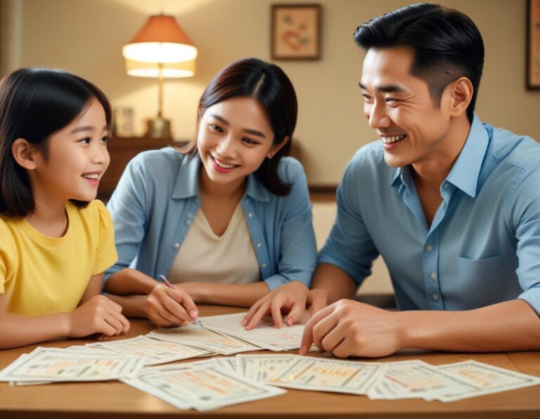 ครอบครัวไทยผู้มีหลากหลายรุ่นที่กำลังเต้นรําชาครีซอย่างงดงามลงตัวใต้แสงสว่างของพระอาทิตย์ตก