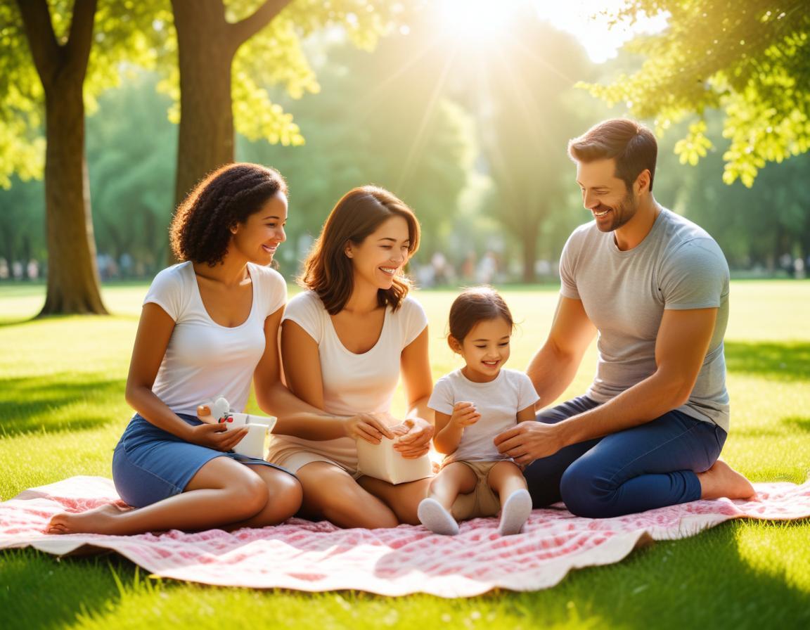 ครอบครัวมีความสุขกันอย่างไม่จำกัดในสวนอัญมณีใต้แสงแดดดี้แล้ว.