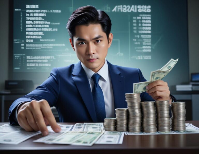 Thai: สรุปสาระ: นักลงทุนหลากหลายวิเคราะห์รายงานการเงินรอบคอบในบรรยากาศห้องประชุมหรูหรา.
