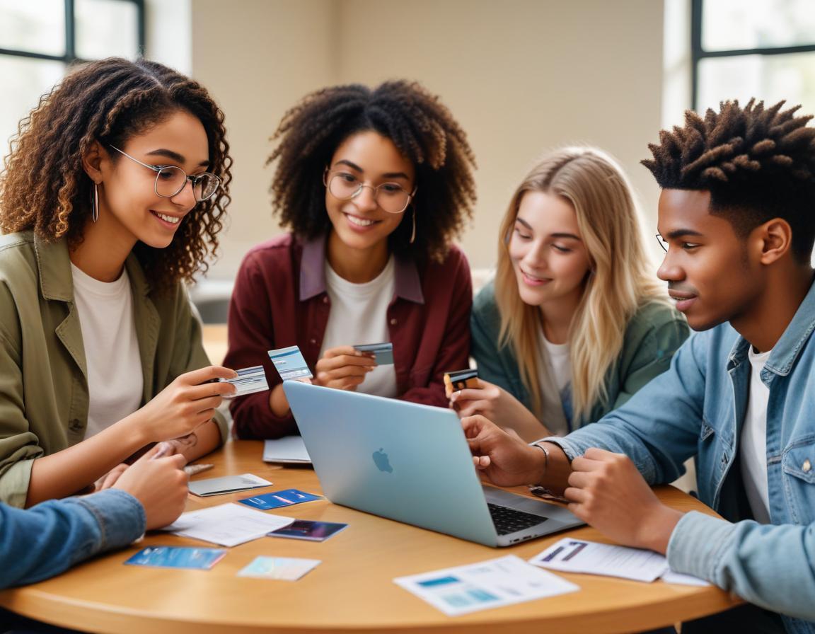 กลุ่ม นักเรียน หลากหลาย กำลัง พูด คุย เรื่อง การเงิน และ บัตรเครดิต พร้อม คะแนนสะสม วงเงินสูง