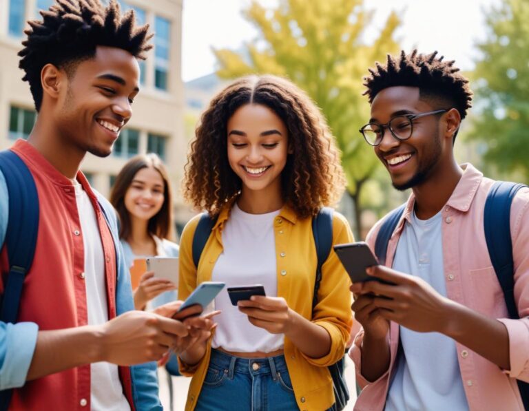 ภาพหน้าจอโทรศัพท์มือถือแสดงบัตรเครดิตนักเรียนฟรีค่าธรรมเนียม ใช้กับแอปธนาคาร