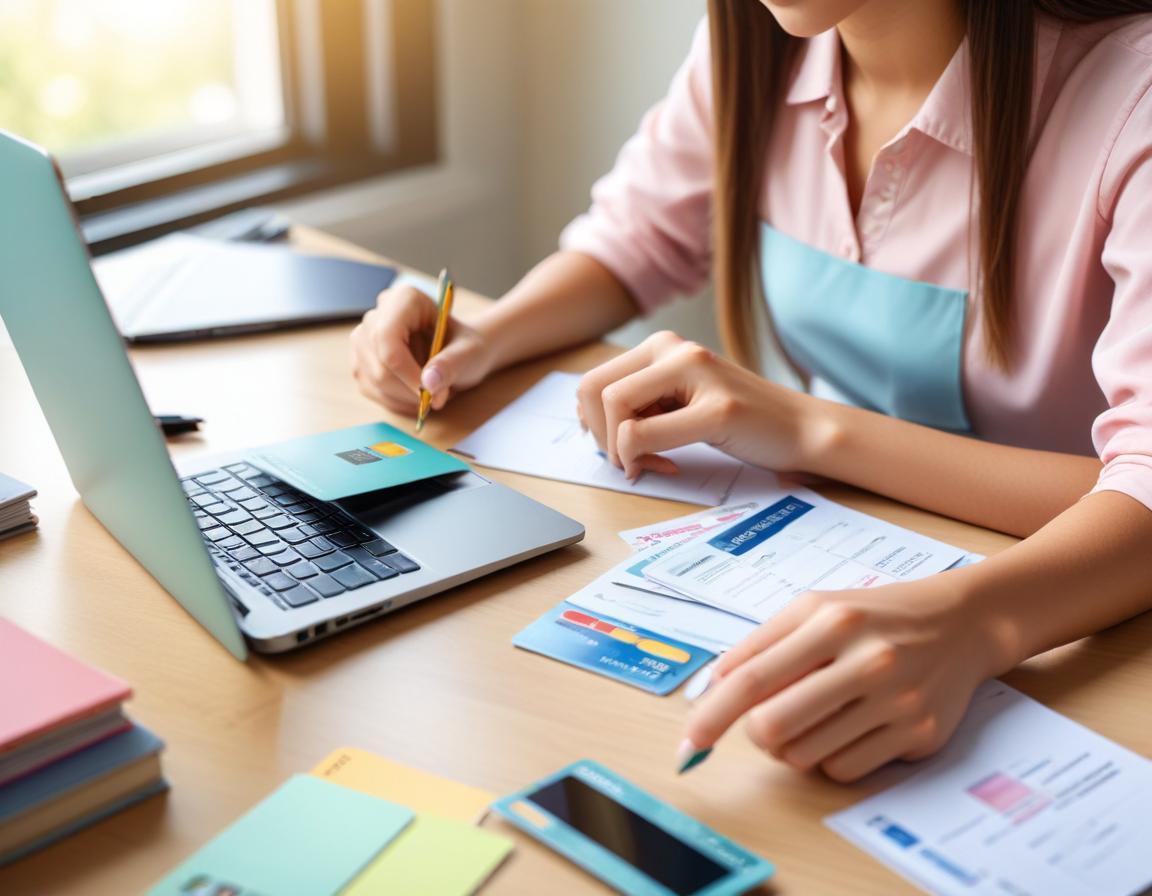 นักเรียน ถือ บัตรเครดิต และ สมาร์ทโฟน ตรวจสอบ เงินคืน ผ่าน แอป ธนาคาร